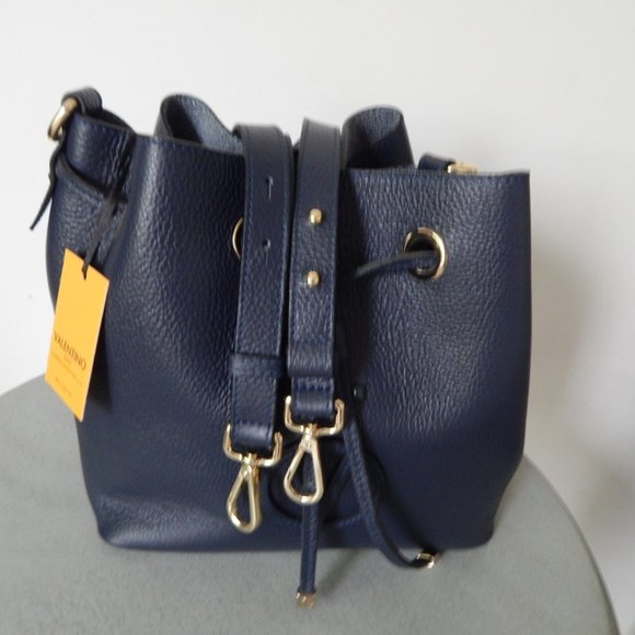 Valentino by Mario Valentino Karl Medallion Leather Bucket Bag VA2865 Authentic - Picture 12 of 16